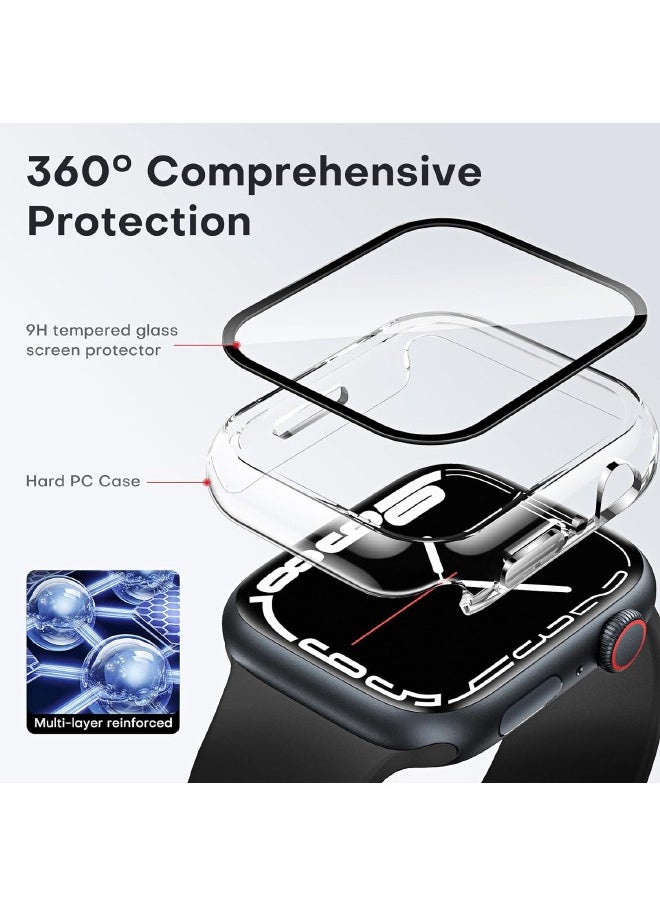 Generic - Apple Watch Series 7/8/9 45mm Case with 9H Tempered Glass Screen Protector, Unique Design Hard PC Waterproof Cover, Touch Sensitive Full Coverage Accessories for iWatch 7/8/9 45mm（Clear) - Image 1