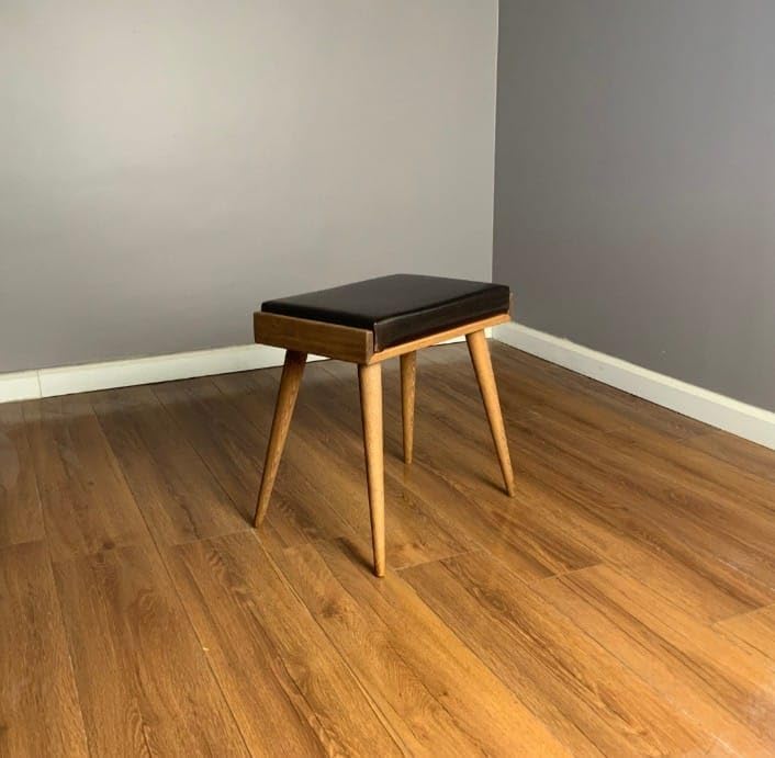 Streema Art Streema art Furniture StoolSeatOttomanBench in Solid Sheesham Wood Stool with Cushion Sitting Chair with Foam seat Black Lether  - Image 3