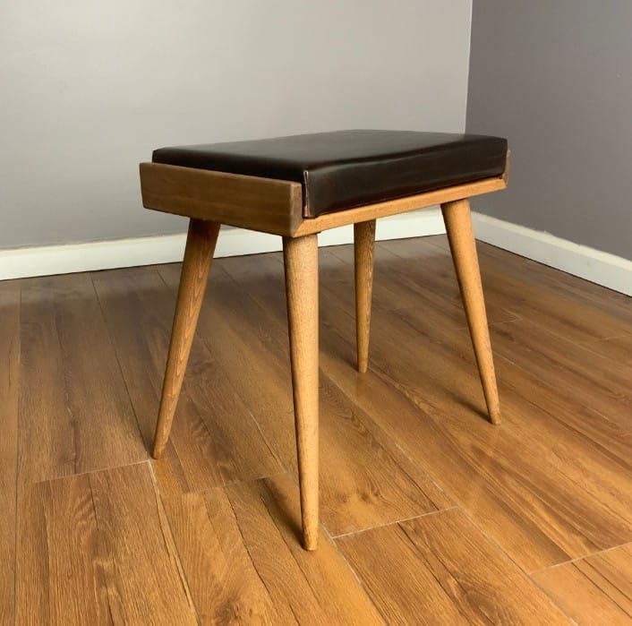 Streema Art Streema art Furniture StoolSeatOttomanBench in Solid Sheesham Wood Stool with Cushion Sitting Chair with Foam seat Black Lether  - Image 2