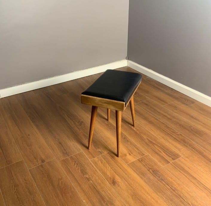 Streema Art Streema art Furniture StoolSeatOttomanBench in Solid Sheesham Wood Stool with Cushion Sitting Chair with Foam seat Black Lether  - Image 4