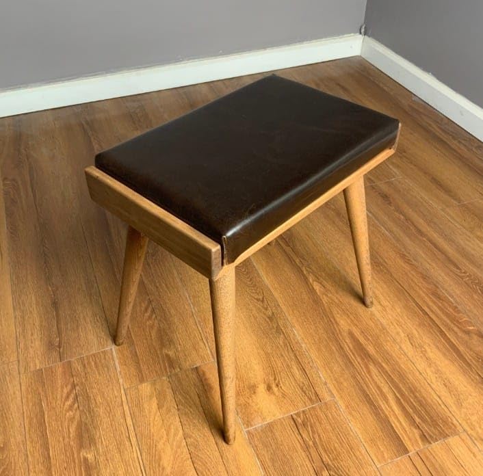 Streema Art Streema art Furniture StoolSeatOttomanBench in Solid Sheesham Wood Stool with Cushion Sitting Chair with Foam seat Black Lether  - Image 5