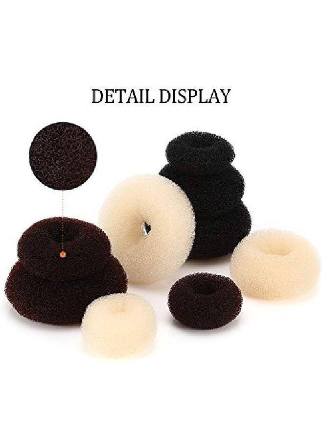 WILLBOND 9 Pieces Donut Hair Bun Maker Shaper Foam Sponge Doughnut Bun Ring Style Set With 12 Pieces Hair Elastic Bands Ties And 32 Pieces Hair Bobby Pins For Women Girls Kids (Black Brown Beige)  - Image 4
