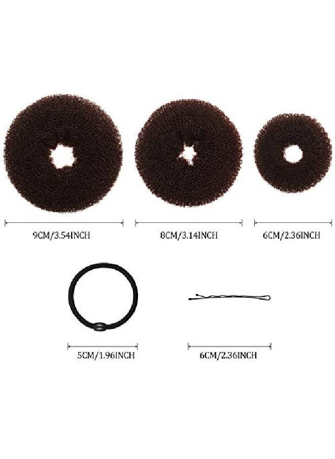 WILLBOND 9 Pieces Donut Hair Bun Maker Shaper Foam Sponge Doughnut Bun Ring Style Set With 12 Pieces Hair Elastic Bands Ties And 32 Pieces Hair Bobby Pins For Women Girls Kids (Black Brown Beige)  - Image 3