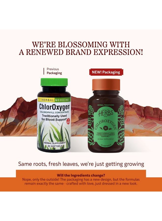 Herbs Etc. ChlorOxygen Chlorophyll Concentrate - Aids Healthy Blood Circulation - High-Altitude Environment Support - Energy Support - 60 Softgels (60 Servings) - Image 2