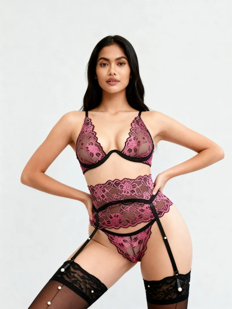 ليس اند مي  Sexy Lace Lingerie Set for Women – Designer Bra & Matching Panty | Romantic Intimates Wear