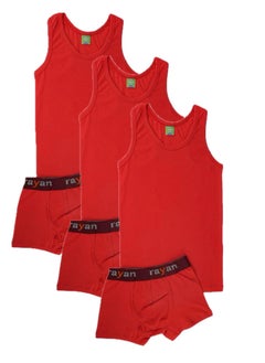 Rayan 3 - Sets Boys/Kids Undershirt and Boxer Underwear Boy Set Red  - Image 1