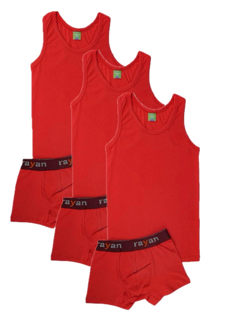 Rayan - 3 - Sets Boys/Kids Undershirt and Boxer Underwear Boy Set Red - Image 1