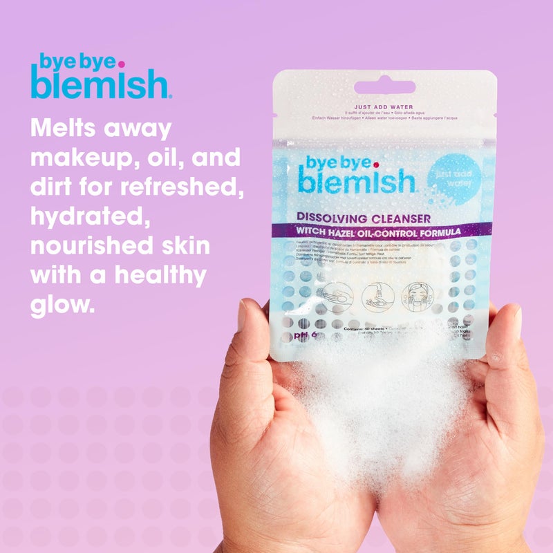 Bye Bye Blemish Dissolving Cleanser Sheets â€“ Witch Hazel Oil-Control Face Wash, Water-Activated Facial Paper Soap for Acne-Prone Skin, Removes Dirt & Excess Oil, 50 pcs - Image 3