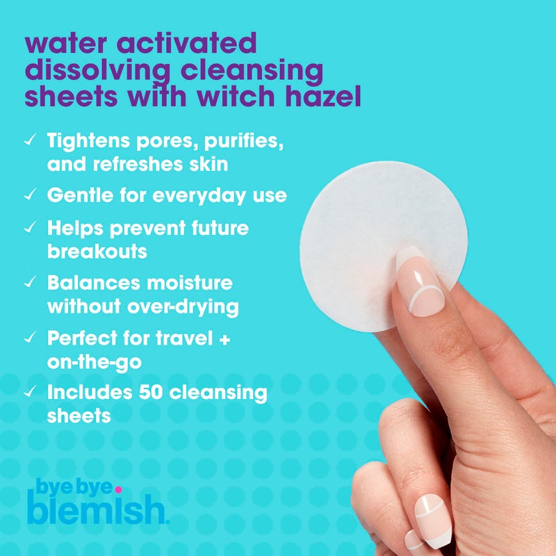 Bye Bye Blemish Dissolving Cleanser Sheets â€“ Witch Hazel Oil-Control Face Wash, Water-Activated Facial Paper Soap for Acne-Prone Skin, Removes Dirt & Excess Oil, 50 pcs - Image 4