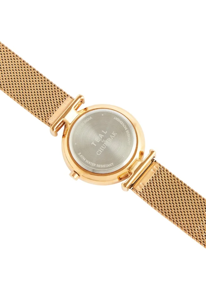 Chumbak TEAL BY CHUMBAK Round Dial Analog Watch for Women | Tiger-Tiger Collection | Stainless Steel Strap | Gifts for Women/Girls/Ladies | Stylish Fashion Watch for Casual/Work - Gold