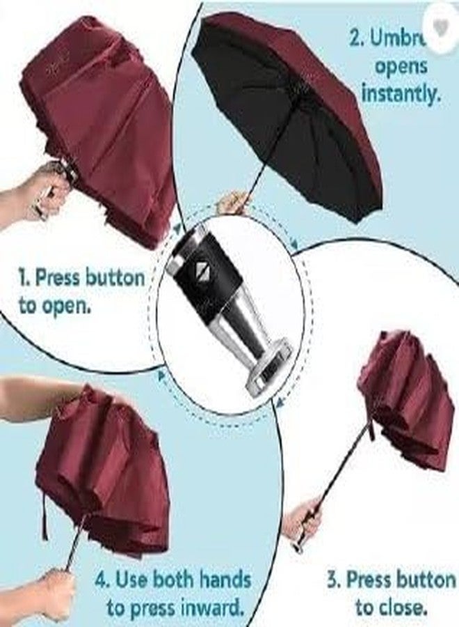 HEEJ Auto Open & Close Compact Umbrella for Men & Women | Double Layer Windproof Folding Umbrella | Strong Metal Frame, Water-Repellent Fabric | Travel Size Lightweight Umbrella (Burgundy & Black) - Image 3