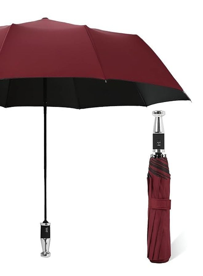 HEEJ Auto Open & Close Compact Umbrella for Men & Women | Double Layer Windproof Folding Umbrella | Strong Metal Frame, Water-Repellent Fabric | Travel Size Lightweight Umbrella (Burgundy & Black) - Image 2