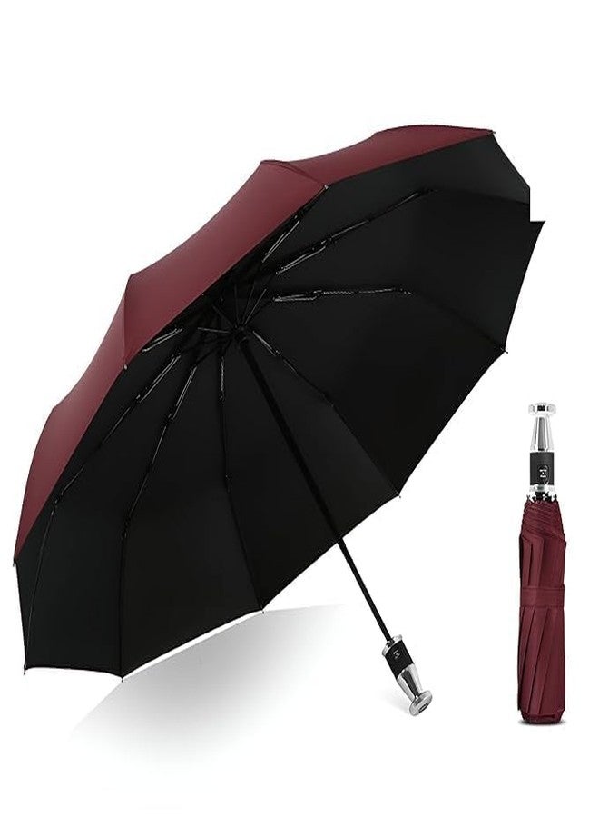 HEEJ Auto Open & Close Compact Umbrella for Men & Women | Double Layer Windproof Folding Umbrella | Strong Metal Frame, Water-Repellent Fabric | Travel Size Lightweight Umbrella (Burgundy & Black) - Image 1