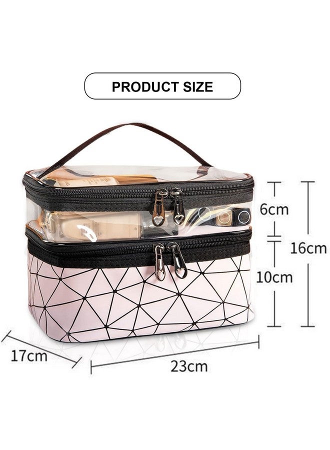 ADDCART Double Layer Makeup Bag Large Cosmetic Bag Clear Travel Cosmetic Case Toiletry Bag Water-Resistant for Women Girl Camping College (Pink) - Image 2