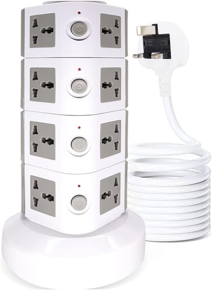 JAJEEK Universal Vertical Multi-Socket Power Strip (110V-250V) with 2 USB Ports – Electrical Charging Station & Surge Protector for Home, Office, Travel – 4 Layers, Compatible Worldwide - Image 1