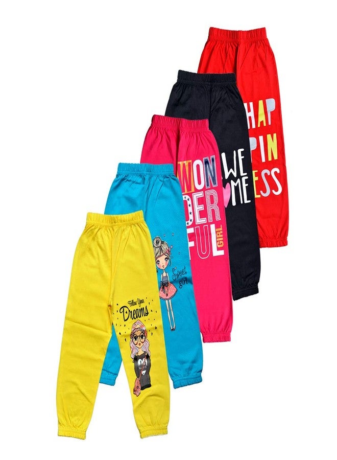 T2F Girls Cotton Regular Fit Printed Track Pant (Pack of 5) - Image 1