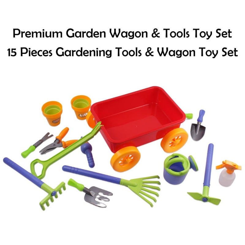 Dimple Garden Wagon & Tools Toy Set Premium 15 Pcs Kids Gardening Tools & Wagon Toy Set - Sturdy & Durable - Top Yd  Beach  Sand  Garden Play Set - Great For Kids & Toddlers - Image 3