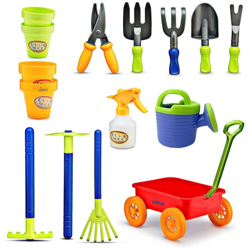 Dimple Garden Wagon & Tools Toy Set Premium 15 Pcs Kids Gardening Tools & Wagon Toy Set - Sturdy & Durable - Top Yd  Beach  Sand  Garden Play Set - Great For Kids & Toddlers - Image 1