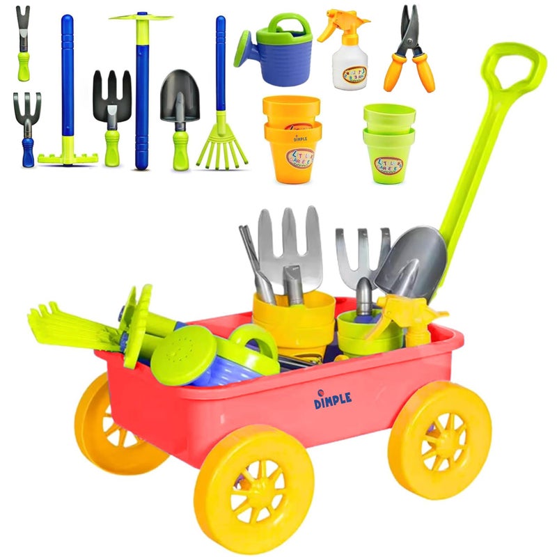 Dimple Garden Wagon & Tools Toy Set Premium 15 Pcs Kids Gardening Tools & Wagon Toy Set - Sturdy & Durable - Top Yd  Beach  Sand  Garden Play Set - Great For Kids & Toddlers - Image 2