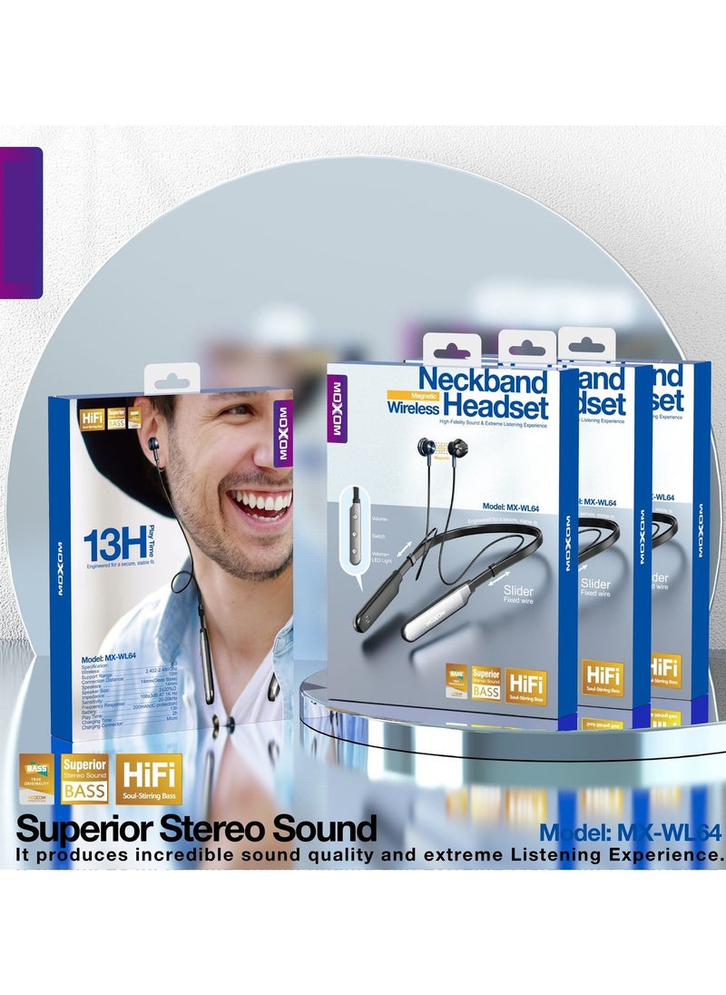 MOXOM MX-WL64 Earphones Wireless Neckband Headset  - Image 4