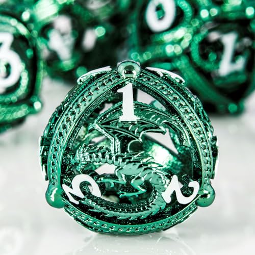 Soar Forge Metal DND Dice Set Unique Round Hollow Orb Design for Better Rolling Beautiful Dragon Set for Role Playing Games RPG Stunning DD Dungeons and Dragons Dice Green - Image 1