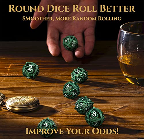Soar Forge Metal DND Dice Set Unique Round Hollow Orb Design for Better Rolling Beautiful Dragon Set for Role Playing Games RPG Stunning DD Dungeons and Dragons Dice Green - Image 5