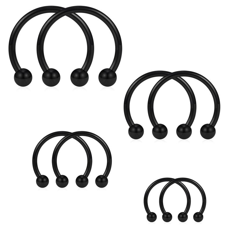 SCERRING 8PCS 16G Stainless Steel Nose Septum Horseshoe Earring Eyebrow Septum Lip Helix Tragus Cartilage Piercing Ring 6mm,8mm,10mm,12mm - Black - Image 1