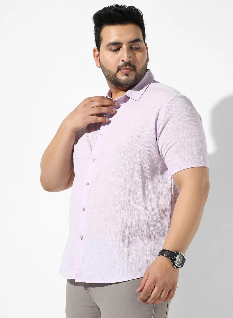 انستافاب بلس Men's Lavender Ruched Button Up Shirt For Casual Wear | Regular Fit | Poly Lycra Shirt Crafted With Short Sleeve & Enhanced Stretch Comfort Fit For Everyday Wear