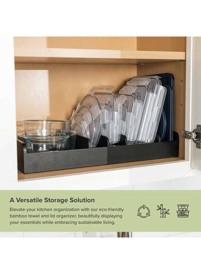 KitchenEdge Bamboo Kitchen Towel and Food-Storage Organizer, Perfect for Kitchen Drawers, Cabinets, Pantry, 5 Adjustable Wall Inserts, Non-Slip Feet, Food-Safe Black Finish - Image 5