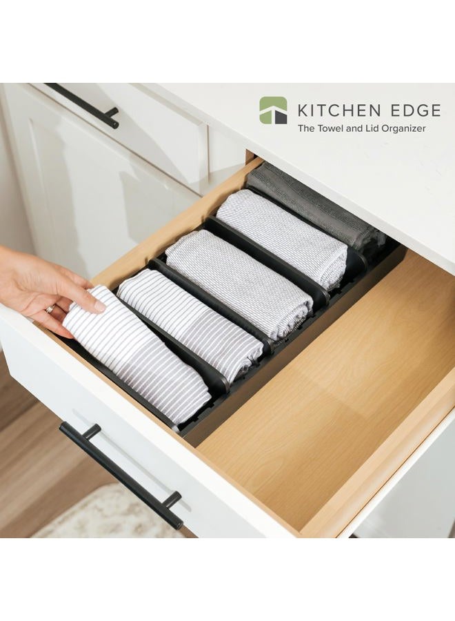 KitchenEdge Bamboo Kitchen Towel and Food-Storage Organizer, Perfect for Kitchen Drawers, Cabinets, Pantry, 5 Adjustable Wall Inserts, Non-Slip Feet, Food-Safe Black Finish - Image 2