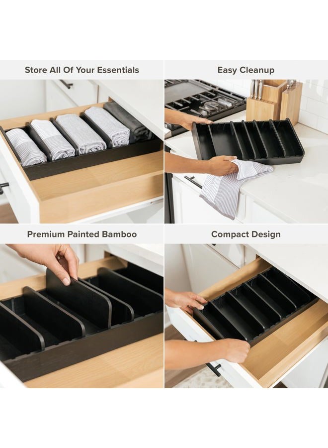 KitchenEdge Bamboo Kitchen Towel and Food-Storage Organizer, Perfect for Kitchen Drawers, Cabinets, Pantry, 5 Adjustable Wall Inserts, Non-Slip Feet, Food-Safe Black Finish - Image 3
