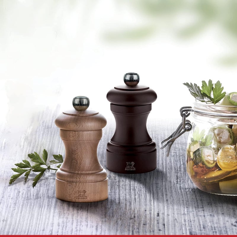 Peugeot Bistro Manual Salt and Pepper Mill Set - Classic Adjustable Grinder in Beechwood, Chocolate and Natural - Image 2