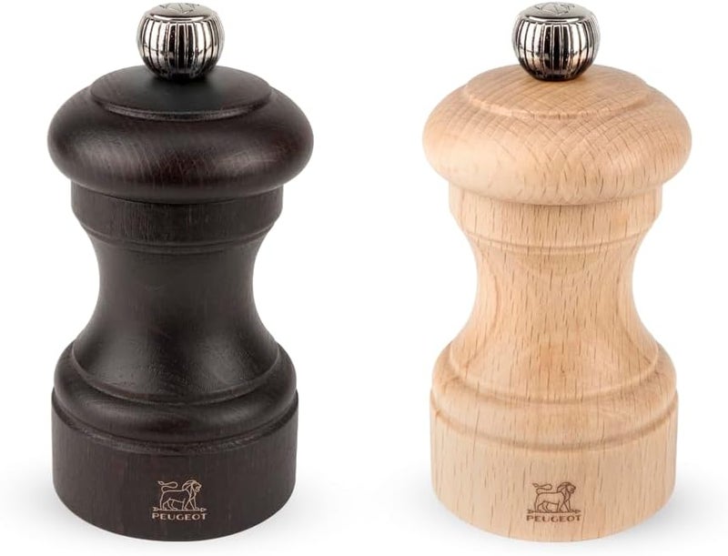 Peugeot Bistro Manual Salt and Pepper Mill Set - Classic Adjustable Grinder in Beechwood, Chocolate and Natural - Image 1