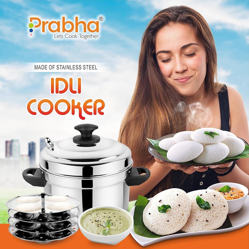 Prabha طباخ إيدلي من ستانلس ستيل برابها، تقنية الطهي المتقدمة بالفراغ، وعاء طهي الإيدلي، غطاء من ستانلس ستيل، 4 أطباق 16 إيدلي، مقبض باكلايت - Image 5