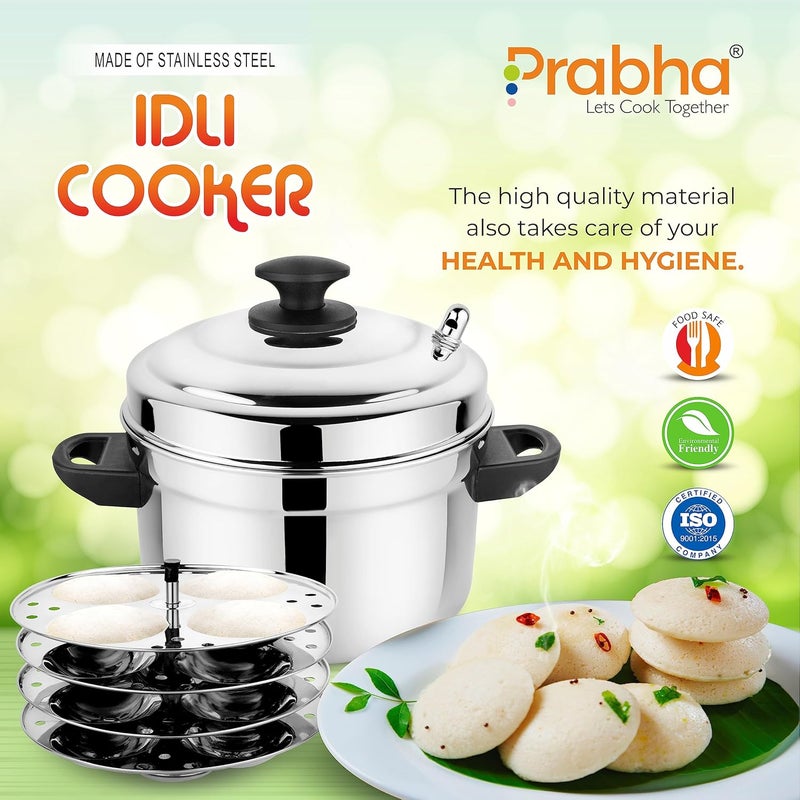Prabha طباخ إيدلي من ستانلس ستيل برابها، تقنية الطهي المتقدمة بالفراغ، وعاء طهي الإيدلي، غطاء من ستانلس ستيل، 4 أطباق 16 إيدلي، مقبض باكلايت - Image 3