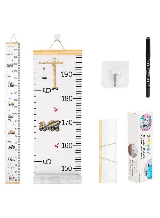 Smlper Growth Chart for Kids,Child Height Chart Ruler for Wall,Wood Frame Fabric Canvas Height Measurement Ruler for Kids Nursery Room,Removable Wall Decor 79"x7.9" - Image 1