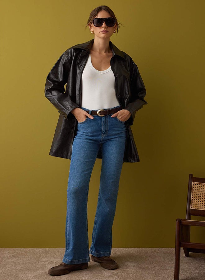 trendyol Blue High Waist Spanish Leg Flare Jeans - Image 1