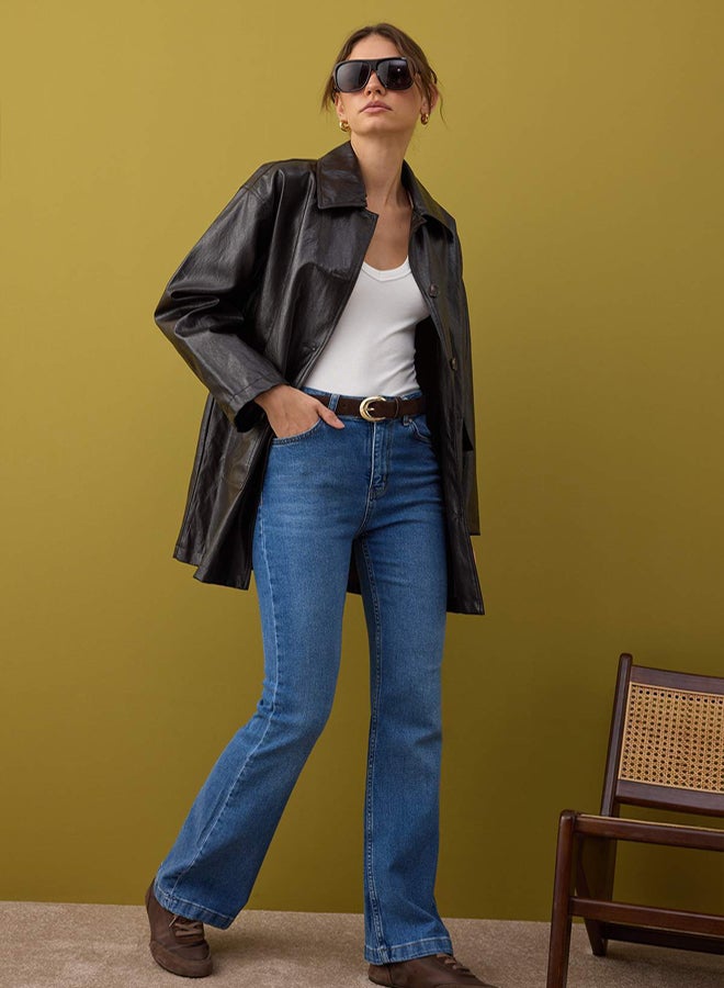 trendyol Blue High Waist Spanish Leg Flare Jeans - Image 2