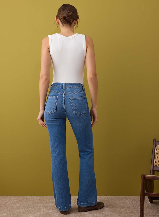 trendyol Blue High Waist Spanish Leg Flare Jeans - Image 4