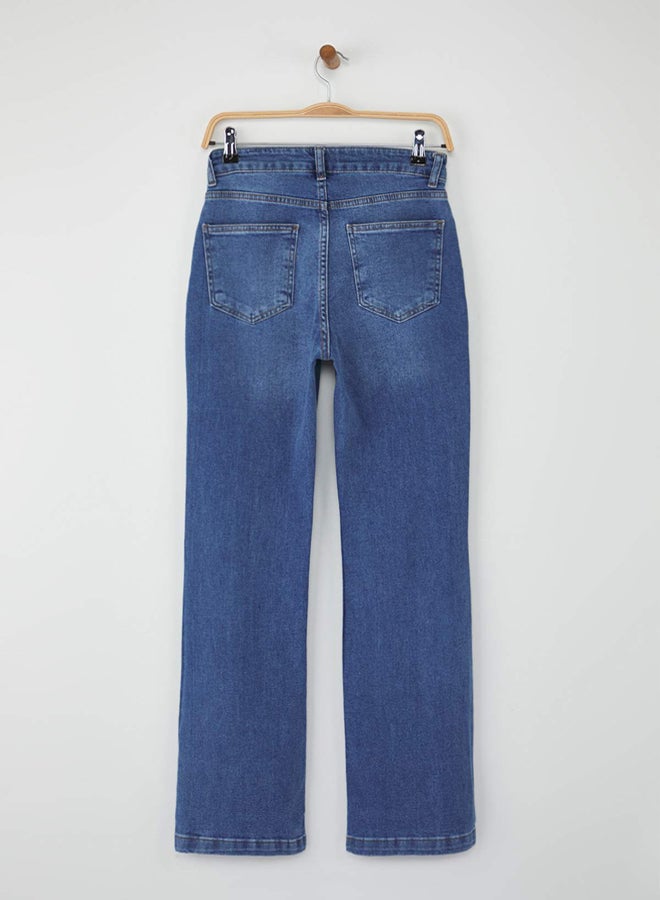 trendyol Blue High Waist Spanish Leg Flare Jeans - Image 5