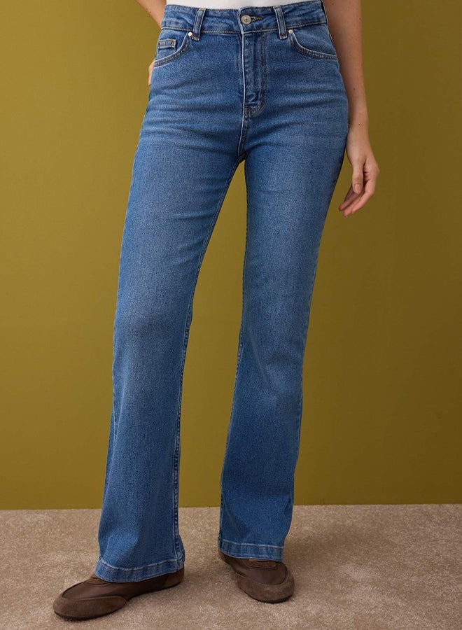 trendyol Blue High Waist Spanish Leg Flare Jeans - Image 3