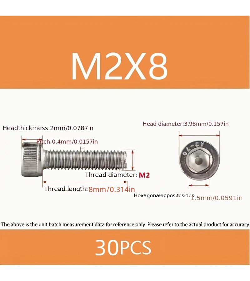 304 A2 Stainless Steel DIN912 Allen Head Bayonet Bolt Screws M2x14 30pcs - Image 5