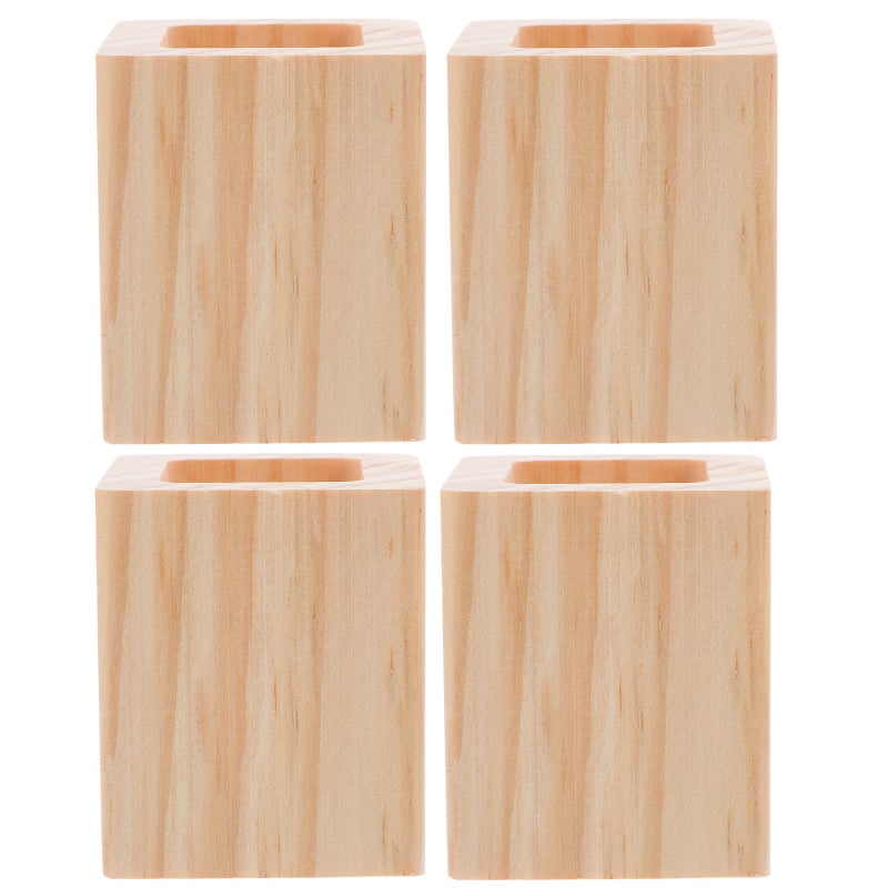 4Pcs Natural Hardwood Chair Leg Raisers Beige Stable Furniture Heightening Pads - Image 1