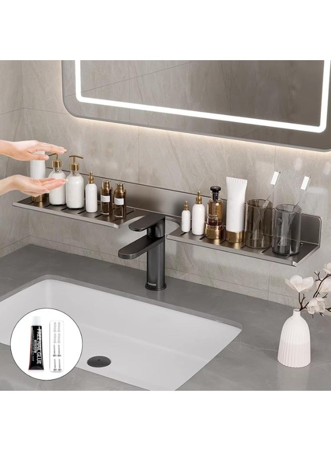 Over The Sink Shelf Wall Mounted Storage Shelves Bathroom Wash Basin Shelf - with Drainage for Quick Drying and Moisture-proof, No Punching Heavy Duty Metal Storage - Image 1