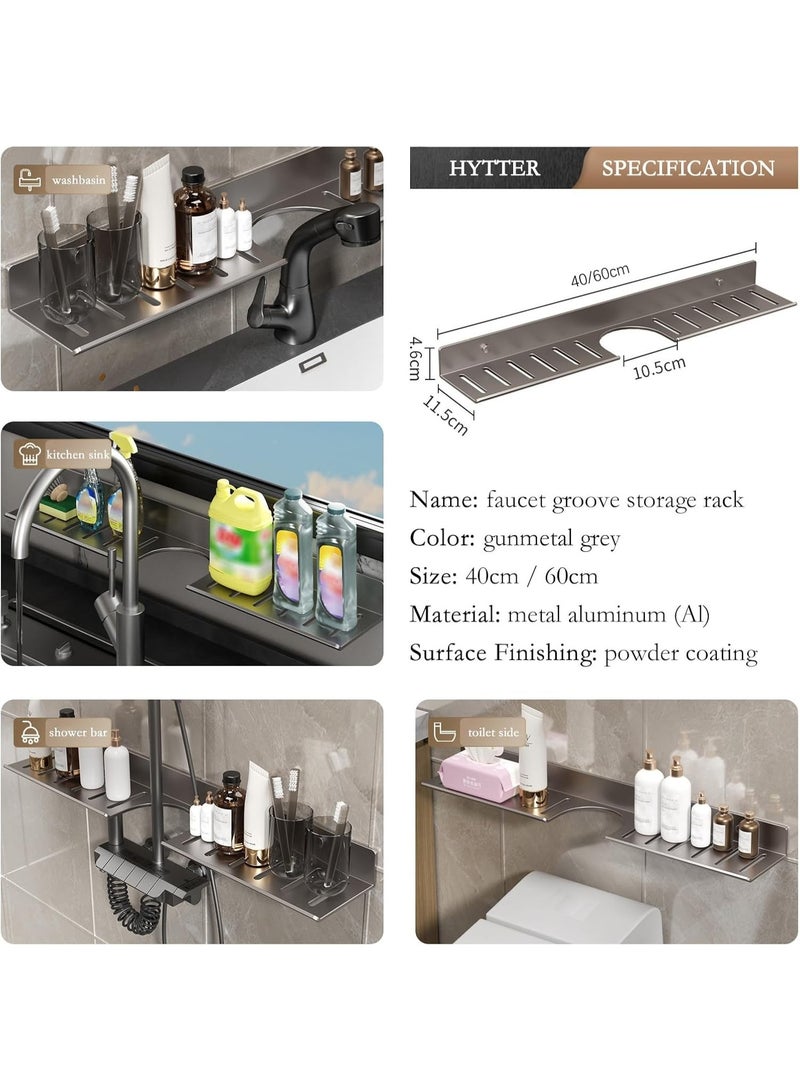 Over The Sink Shelf Wall Mounted Storage Shelves Bathroom Wash Basin Shelf - with Drainage for Quick Drying and Moisture-proof, No Punching Heavy Duty Metal Storage - Image 2