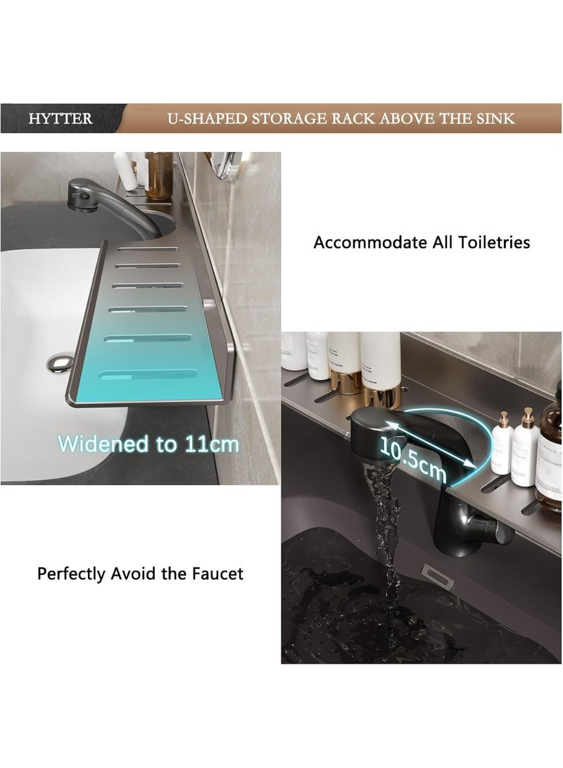 Over The Sink Shelf Wall Mounted Storage Shelves Bathroom Wash Basin Shelf - with Drainage for Quick Drying and Moisture-proof, No Punching Heavy Duty Metal Storage - Image 3