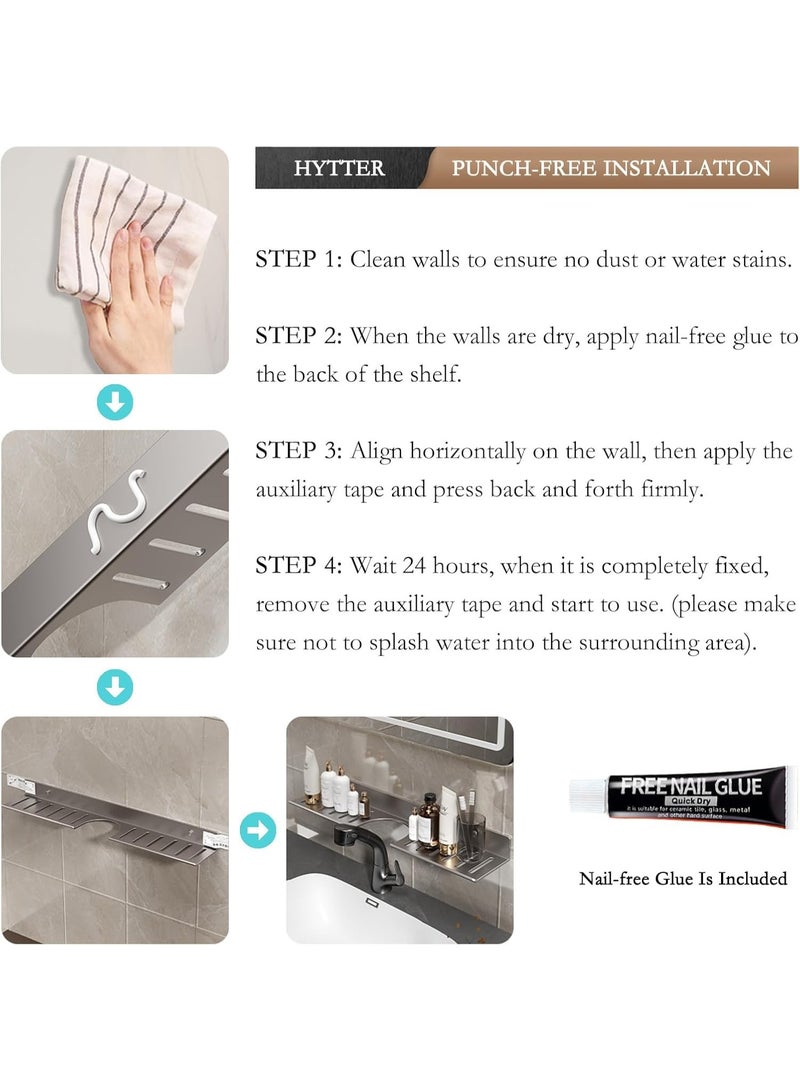 Over The Sink Shelf Wall Mounted Storage Shelves Bathroom Wash Basin Shelf - with Drainage for Quick Drying and Moisture-proof, No Punching Heavy Duty Metal Storage - Image 5