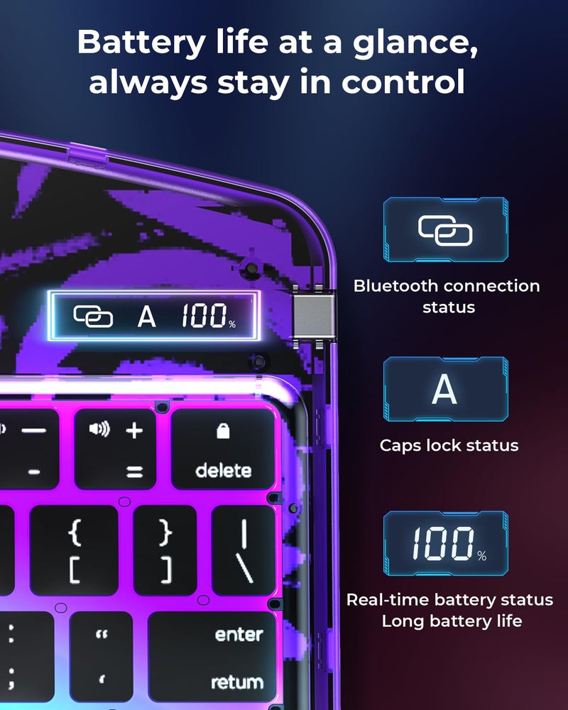 SIBEITU Keyboard Case for iPad A16 11th Gen 11" 2025 & 10th Gen 10.9" 2022, Clear Wireless Keyboard Protective Cover with Multi-Touch Trackpad, 7-Color Backlight & 3-Brightness, 360 Rotatable, Purple - Image 5