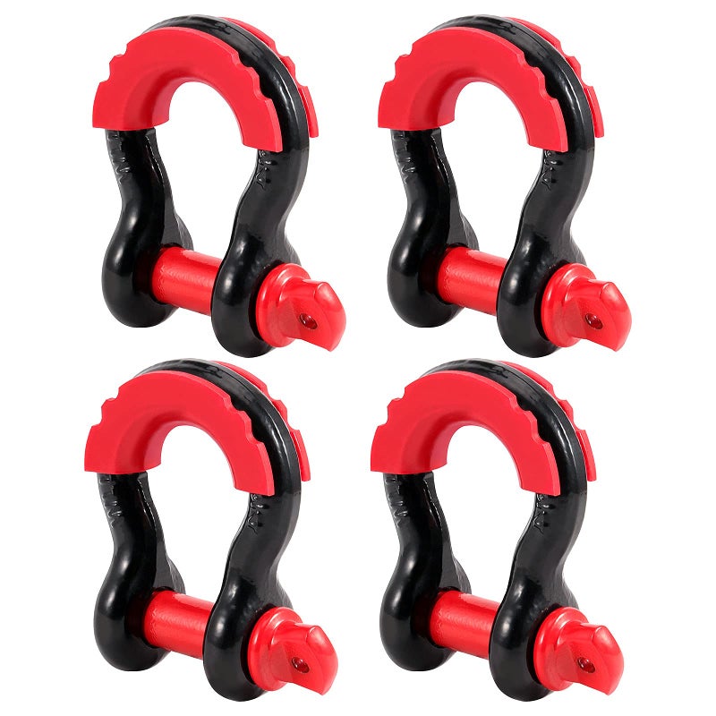 ZEONHAK 4 Pack 34 Inch D Ring Shackle Heavy Duty D Ring Towing Shackle with 78 Pin Maximum Break Strength 41887 Lbs 19 Ton Bow Shackle for Tow Strap Winch Off Road Towing Vehicle Recovery