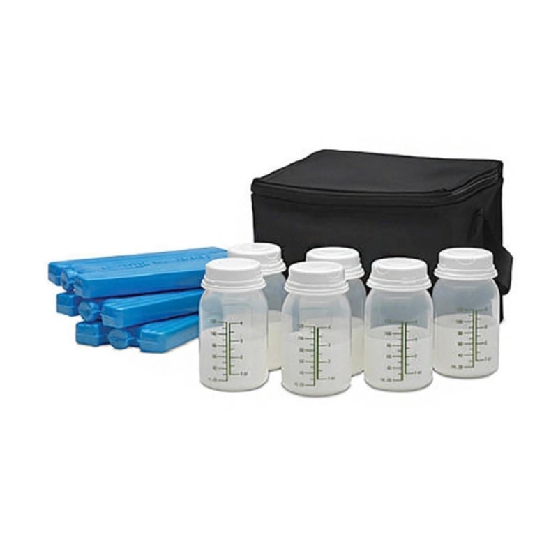Ameda MYA Cool N Carry Portable Breast Milk Cooler Bag | Breastmilk Storage | Includes Insulated Cooler Bag, 3 Freezer Packs & 6 Breast Milk Storage Bottles - Image 1